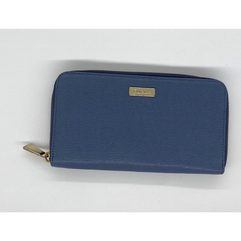 Furla Saffiano Babylon Blue Zip Around Wallet